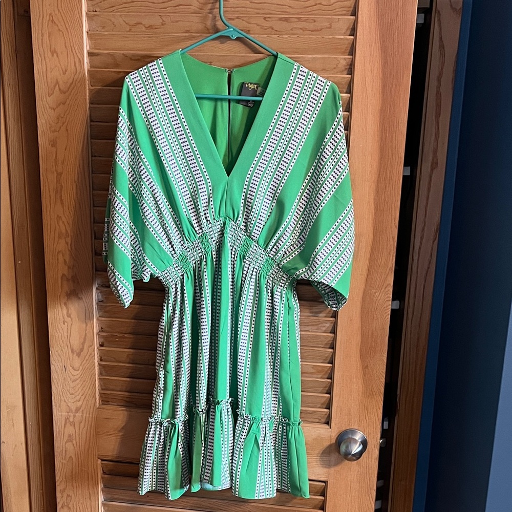 Taylor Green and White Striped Mini Dress